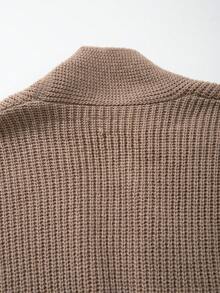 Áo cardigan nữ tay dài, màu trơn, họa tiết sọc dọc, dáng rộng, cổ chữ V, thắt eo, chất liệu nhẹ, thích hợp cho mùa xuân, thu và đông. - Màu Khaki - Xem 10