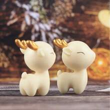 1-Piece Mini Christmas Reindeer Statue, European And American Style Imitation Jade Deer Resin Statue, Indoor Christmas Decoration, Suitable For Fireplaces, Party Tables, Shelf Decorations - Multicolor - View 5