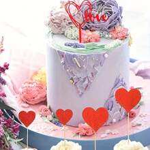 10pcs/Pack Heart Shaped "Love" Cake Toppers For Valentine's Day, Birthday Party, Wedding Celebration - Red - View 8