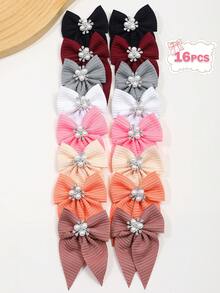 8pcs/16pcs Set Candy Color Mixed Bow Faux Pearl Hair Clips - Cute Accessory Headpiece, Suitable For Birthday, Back To School, Events And Parties, Hair Claws, Hair Slide, Hair Barrettes - Multicolor - View 9