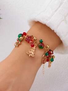 1pc Elegant Christmas Jewelry Bracelet, Creative Versatile Christmas Tree, Santa Claus, Snowflake Pendant Charm Bracelet For Women
