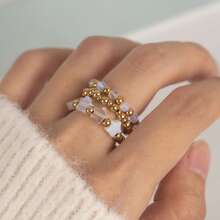 3 Stücke Damen Boho Stern Naturstein + Edelstahl Ring Set, elastisches Kordel verstellbare Größe, eleganter Schmuck Hochzeitsgeschenk, geeignet für Alltag, Urlaub, Party Tragen, Geschenkbox Verpackung - Sternenring-Set - Übersicht 18