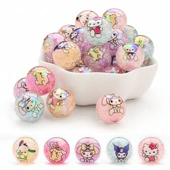10颗16毫米三丽鸥亚克力珠：酷洛米、肉桂狗、布丁狗、美乐蒂等 - 可爱设计，色彩缤纷 - 时尚DIY手工材料，可用于制作手链、包包挂饰、汽车配件、钥匙扣和手机挂绳 - 可爱的装饰艺术品，适合DIY手工和钥匙扣制作