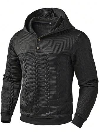 Men's Fashion Jacquard Quilted Soft Comfortable Spring Autumn Long Sleeve Outdoor Shirt With Elastic Ribbed Hem, Suitable For Daily Work, Vacation, Outdoor Activities, Versatile