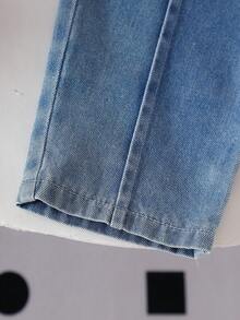 Conjunto de 2 peças de blusa listrada de patchwork com gola redonda e manga comprida e calça jeans comprida para bebês meninas, elegante e versátil para passeios - Rosa - Ver 8