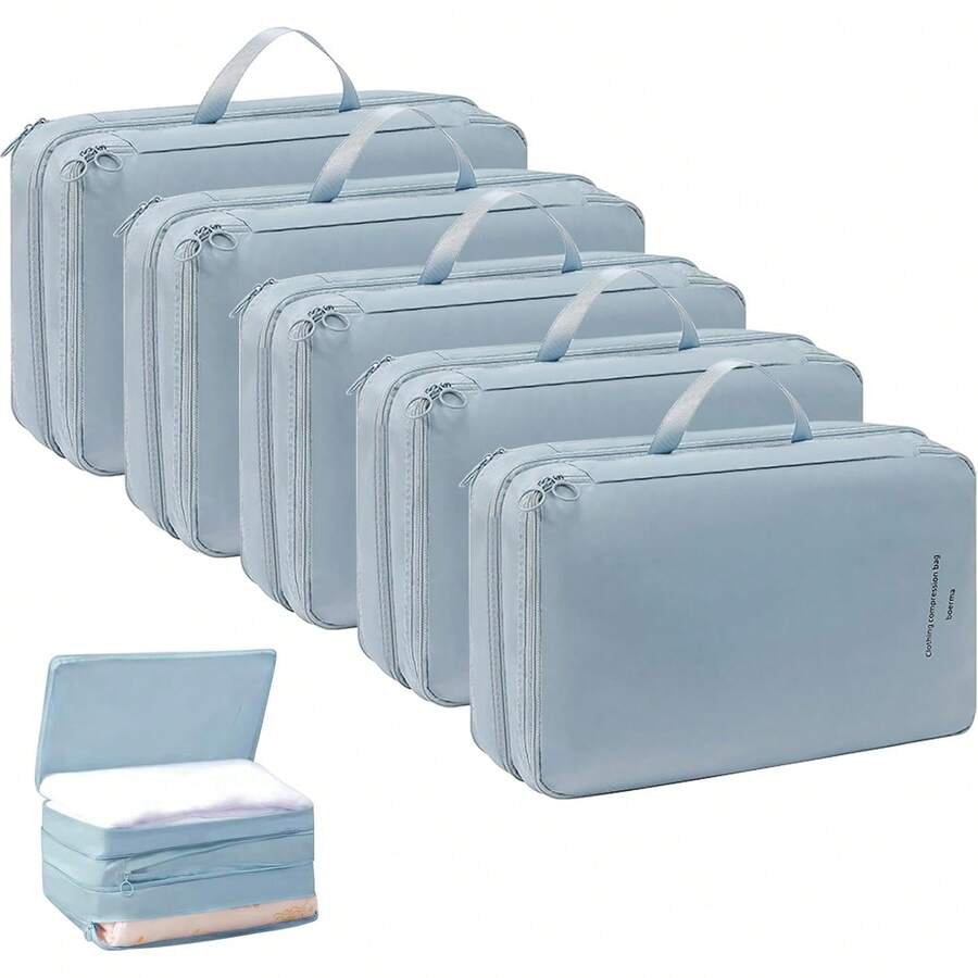 Double-Layered Compression Packing Cubes Travel, Luggage Organizer Bags Compressible Suitcase Packing Bag Travel Accessories, Blue, - Màu xanh lam - Xem 1