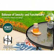 Garden Patio Coffee Table Semicircle Dia.70cm 64cm H Tempered Glass Weather Resistant Outdoor Bistro Side Table For Lounge Conversation Set Balcony Living Room Backyard Black