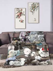 Kawss Kawaii Kaw Blanket  Cartoon Printed Flannel Blanket - Ultra Soft Anime Themed Gift For Birthday & Christmas Celebrations Boy And Girl - màu đen - Xem 5