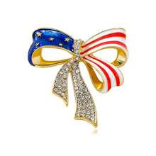 Rhinestone Waving USA Flag Brooch Pin For Men Women Silver Tone Fashion Crystal 4th Of July American Patriotic Medal Blue Red Enamel Brooches Dress Accessories S  Memorial Day Jewelry{Inchcolor_nameinch:InchBowFlaginch} - 弓旗 - 查看 1