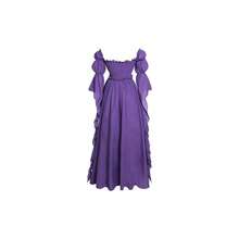 Vestido de disfraz medieval y renacentista, vestidos de época victoriana y regencia para mujeres - Grande / Extragrande + Morado - Ver 3