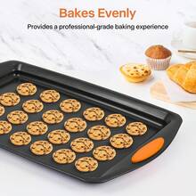 LOLLICY 5-Piece Kitchen Baking Set - Orange Silicone Non-Slip Handles, Including Non-Stick Baking Sheet, Heavy-Duty Carbon Steel Baking Tools, Optional Cake Pan, Baking Supplies Shipped From Local Warehouse, Suitable For Daily Home Cooking, Indoor Parties, And A Thoughtful Gift For Women. - Black - View 5