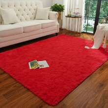 1pc Luxury Red Shaggy Rug, Decorative Carpet, Living Room Rug, Kitchen Mat, Bedroom Rug, Bathroom Mat, Kitchen Rug - Red - View 6