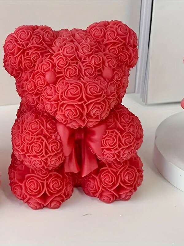 1 pieza Molde de silicona con forma de oso con flor de rosa y lazo de mariposa para manualidades y repostería DIY - Molde versátil para fondant, chocolate, caramelos, jabón y arcilla - Utensilio de cocina para hornear y decorar en el hogar, para el Día de San Valentín