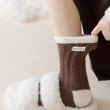Knöchelsocken, Damen Twist Kabel Fleece Plüsch Hausschuh Socken dick warm thermisch Farbblock Innen Schlaf Socken, Schuhe, Frühling Sommer Auswahl, Brautjungfern Geschenke, Zimmer, Schlafzimmer Dekoration, Strand, Reisen, für Männer, für Frauen, Urlaub, Frauentag, Reiseaccessoires, Hochzeitsgeschenke, Y2k, Schlafzimmer, Autoaccessoires für Frauen, Küchendekoration - Verschiedenfarbig - Übersicht 1