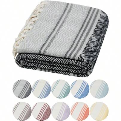 DEMMEX Certified 100% Organic Turkish Cotton Beach And Bath Towel Peshtemal Towel Blanket Quick Dry Sand Free Oversized Light Compact Diamond Weave Prewashed 71x36 Inches 14 Oz BlackGrey