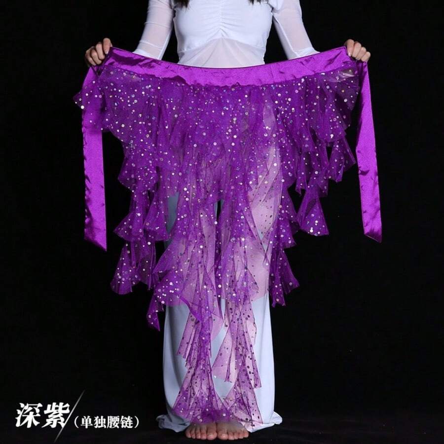 1件装女士肚皮舞臀巾裙，带流苏下摆和腰带，波浪裙 - 彩色 - 查看 1