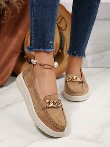 Women's Autumn New Suede Lace-Up Fashion Shoes, Slip-On Comfortable Versatile Casual Sneakers - Khaki - View 1