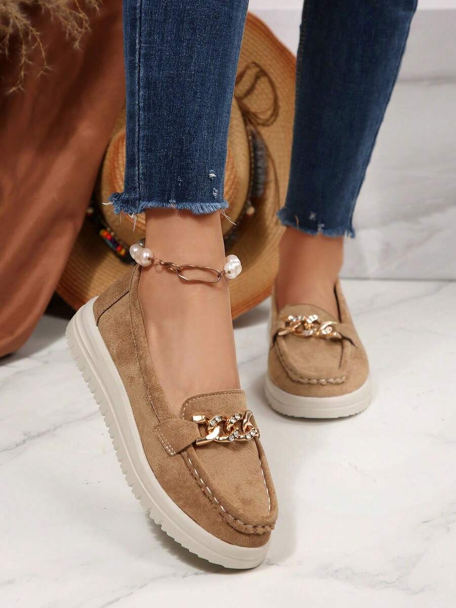 Women's Autumn New Suede Lace-Up Fashion Shoes, Slip-On Comfortable Versatile Casual Sneakers - Khaki - View 1