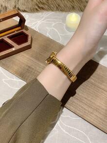 1pc Vintage Luxury Gold/Silver Color Petite Women Bracelet Watch, Fashionable Minimalist Elegant Quartz Watch, Suitable For Daily Wear, Birthday Gift - Vàng - Xem 8