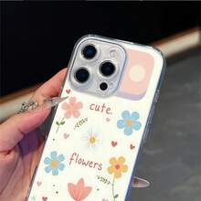 CLEAR  CASE Cute Flowers Illustration With Hearts And Text.Compatible With  11 To  17 Models The Cases Lens Protection Function Ensures The Camera Remains Undamaged During Shooting  Guaranteeing Image Quality - 無色 - 查看 3