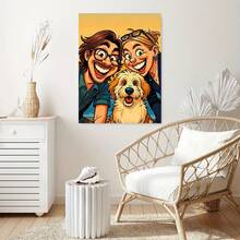 个性化卡通肖像 - 趣味家庭、情侣、朋友帆布墙画，万圣节和圣诞节独特礼物，油画，帆布框画，室内使用，完美适用于客厅、卧室、厨房、浴室、家庭办公室 - 彩色 - 查看 2