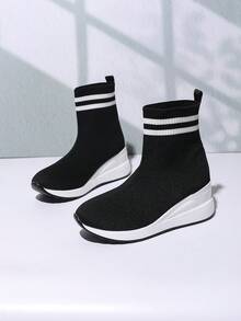 Women's Autumn/Winter Fashion Platform Wedge Heel Breathable Slip-On Ankle Boots