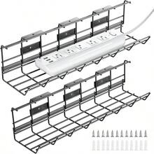 Under Desk Cable Management Trays 2 Pack Metal Cable Tray Under Desk Cord Management Rack Wire Tray Desk Cable Organizer 34in Cable Basket 2X L17 W4.1 H4.7in Black - Black - View 1