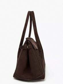 Suede Urban Bag. Comes With A Shoulder Strap. Adjustable Drawstring On The Side, With Metal Buckle. Interior Has A Zipper Pocket. Flap With Magnetic Snap Closure. Suitable For Commuting Or Dating. A Great Gift Item. - Coffee - View 5