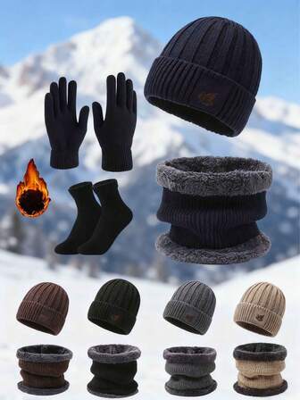 Knitted Thermal Lined Beanie, Soft Warm Scarf And Gloves. Suitable For Cycling, Skiing, Cold Protection, Hiking, Fishing And Various Outdoor Sports. It Is Windproof And Breathable, Making It An Excellent Christmas Gift. Men Women Clothing Winter
