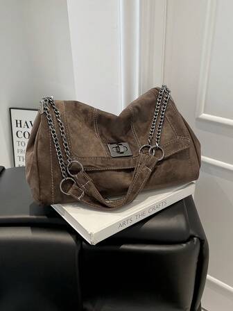 1pc Solid Color Suede Fabric Shoulder Bag, Women's Retro Fashion Square Shoulder Bag, Top Handle Design, Flap Detachable Adjustable Shoulder Strap For Shoulder Or Crossbody Wear, Suitable For Travel, Shopping, Dating, Women's Gift, Great For Commuting, Outdoor, Travel, Hiking