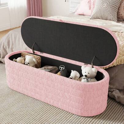Sofa Bed And Footstool With Storage 120 X 40, Padded Footstool With Storage, Sofa Stool, Plush Plush, Pink