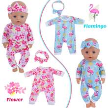 5件套娃娃连体衣套装，含发带（不含娃娃），适合17-18英寸娃娃，碎花图案，带蝴蝶结头饰，是送给孩子们的最佳圣诞礼物