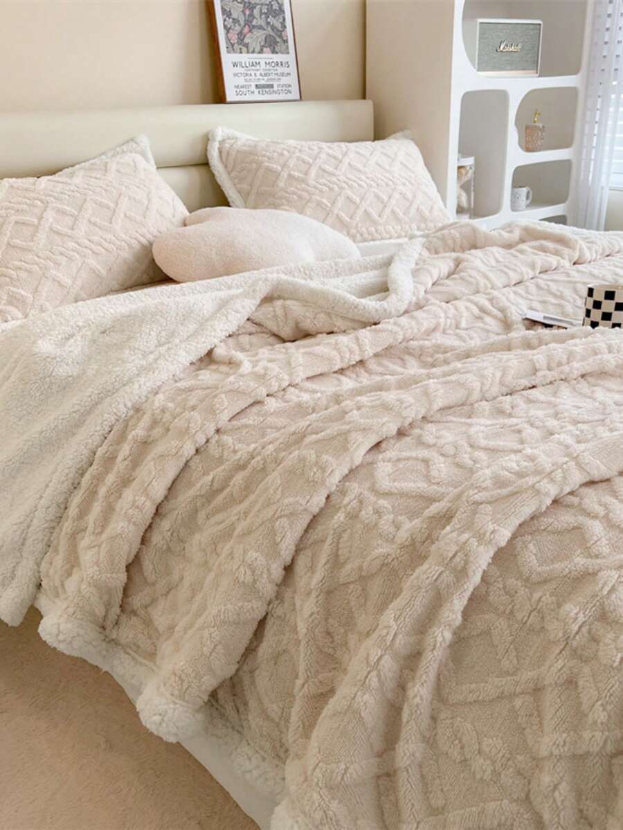 1件装经典菱形图案加厚双层毯，温暖舒适，可作沙发毯，适用于床、房间、客厅、卧室、办公室、露营等场合（紫色/咖啡色） - 卡其色 - 查看 1