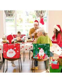 Pokrowce na krzesła świąteczne (1 szt.), ozdoby świąteczne, ochraniacze na krzesła, pokrowce przesuwne, czapki świąteczne, prezenty w kształcie płatków śniegu, krzesła do jadalni z okazji świąt Bożego Narodzenia, kuchnie na przyjęcia świąteczne, dekoracje świąteczne do domu, pokrowce na oparcia krzeseł - Wielokolorowe - Zobacz 4