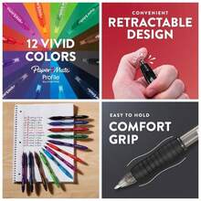 89465 Profile Retractable Ballpoint Pens, Bold 1.4mm, Black, 12 Count Package May Vary - 12 Unidad (Paquete de 1) + Retráctil + Colores Variados - Ver 1