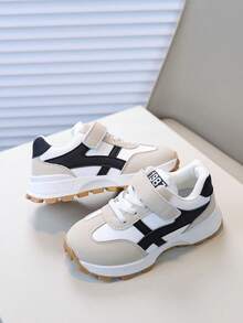 1 Pair Kids Sports Shoes, Boys' Breathable Casual Sneakers, Girls' Soft Bottom Chunky Sneakers, Running Shoes - Black and White - View 2