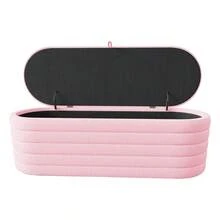 Sofá-cama e pufe com espaço de armazenamento 120 x 40, pufe acolchoado com espaço de armazenamento, pufe para sofá, macio e aconchegante, rosa