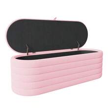 Sofá-cama e pufe com espaço de armazenamento 120 x 40, pufe acolchoado com espaço de armazenamento, pufe para sofá, macio e aconchegante, rosa