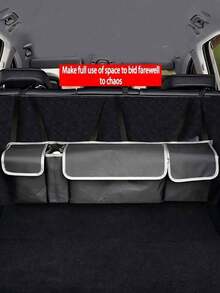 Car Trunk Organizer Bag Rear Seat Back Storage Hanging Bag For SUV And Sedan With Multiple Compartments Elastic Net Pocket Foldable Collapsible Cargo Storage Organizer For Road Trips Everyday Commuting Family Travel Grocery Shopping Backseat Protector Kick Mat Compatible With Strollers Toys Electronics Pets Holiday Gift For Halloween Thanksgiving Christmas