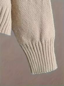 Ladies' Early Autumn New Sweater Fashion Two-Piece Set: Unique Pattern Round Neck Drop Shoulder Long Sleeve Pullover + Straight Wide Leg Pants Combination, Loose And Casual Series - Màu be - Xem 4