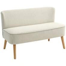 HOMCOM Modern 2-Seater Armless Sofa, Upholstered Sofa With Cord Look, Small Living Room Sofa With Wooden Legs For Living Room, 117 X 56.5 X 77, Cream White - 1 - 查看 1