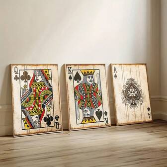 1/3Pcs Vintage Wall Arts Posters - Three-Set Poker Card Retro Decorative Art - Suitable For Rooms, Homes, Study Areas - Wall Decor Art - Printed Picture Posters - Canvas Wall Art - Gift For Those Who Love Poker Cards - Canvas Painting(No Frame/Framed)