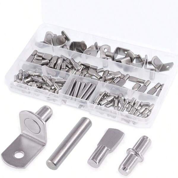 120 szt. metalowych i plastikowych kołków do półek – wytrzymałe, regulowane kołki do półek z przezroczystym pojemnikiem do przechowywania, wielofunkcyjne, odpowiednie do regałów, szafek na leki, kuchni i biura (120 szt.), regały