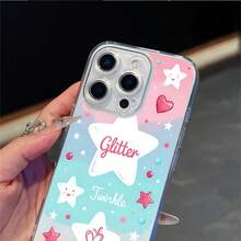 CLEAR  CASE Cute Stars And Hearts With Glitter And Twinkle TextCompatible With  11 To  17 Models The Cases Lens Protection Function Ensures The Camera Remains Undamaged During Shooting  Guaranteeing Image Quality - Clear - View 3