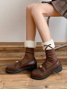 1双女士蝴蝶结装饰加厚保暖袜，适合搭配踝靴，秋冬季舒适袜子 - 彩色 - 查看 11