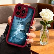 Cubierta de teléfono con diseño de paisaje marino azul oscuro para iPhone 14 Pro Max funda protectora con imagen de olas y acantilados estilo natural ideal para uso diario y viajes - Blanco - Ver 4