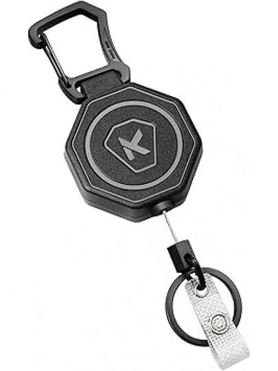 Koorito 1 Pack Heavy Duty Retractable Keychain Clip Carabiner Badge Reel Retractable Badge Holder Key Reel With 31.1" Retractable Cord, 9oz, Black