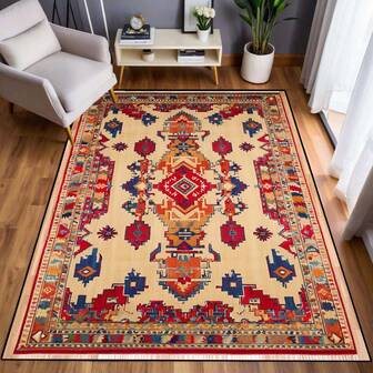 1pc Colorful Geometric Pattern Printed Carpet, Style Washable Flannel Polyester Rectangle Rug With Raised Dot Details, Soft, Absorbent, Non-Slip, Dirt-Resistant, Suitable For Living Room, Bedroom, Kitchen, Kids Room, Office, Party, Birthday, All Seasons