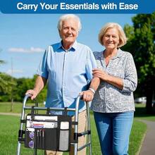 Walker Bag, Walker Basket with Cup Holder, Walker Accessories Seniors with Multiple Pockets and Zippered Compartment, Walker Storage Pouch Rolling Folding Walker, Black - inicial - Ver 8