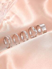 Aomogo 5pcs/Set Stainless Steel Rings, Adjustable Geometric Lines Open Rings, Classic Fashion Jewelry For Women, Party Gifts